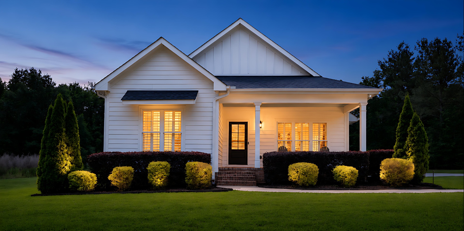 630 Mt Lebanon Church Rd, Greer SC at twilight — front exterior with warm interior lighting